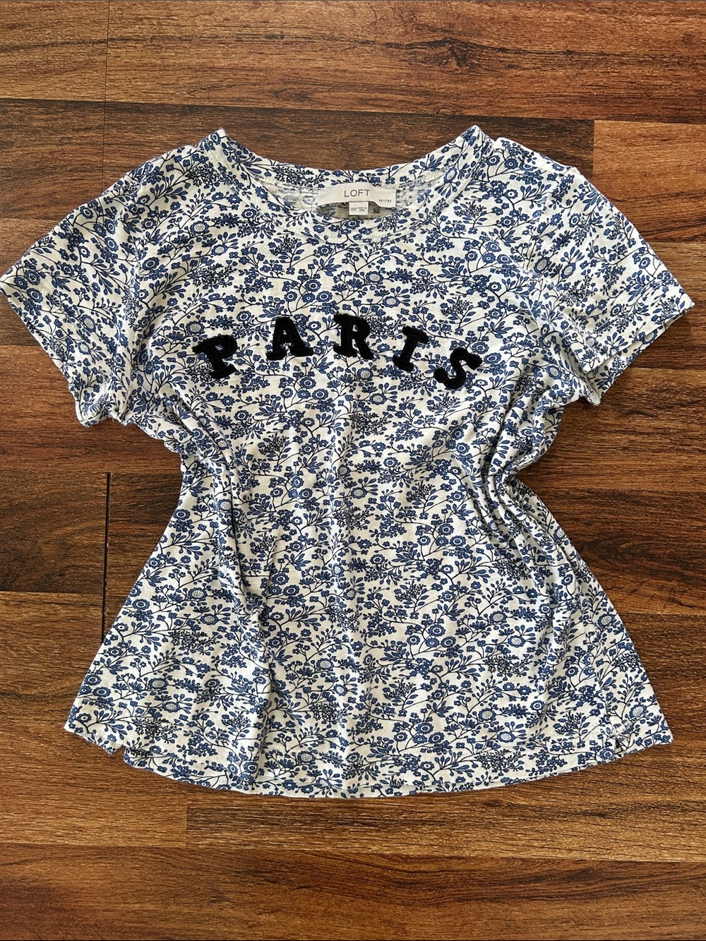 LOFT White and Blue Floral 'PARIS' Short Sleeve Tee